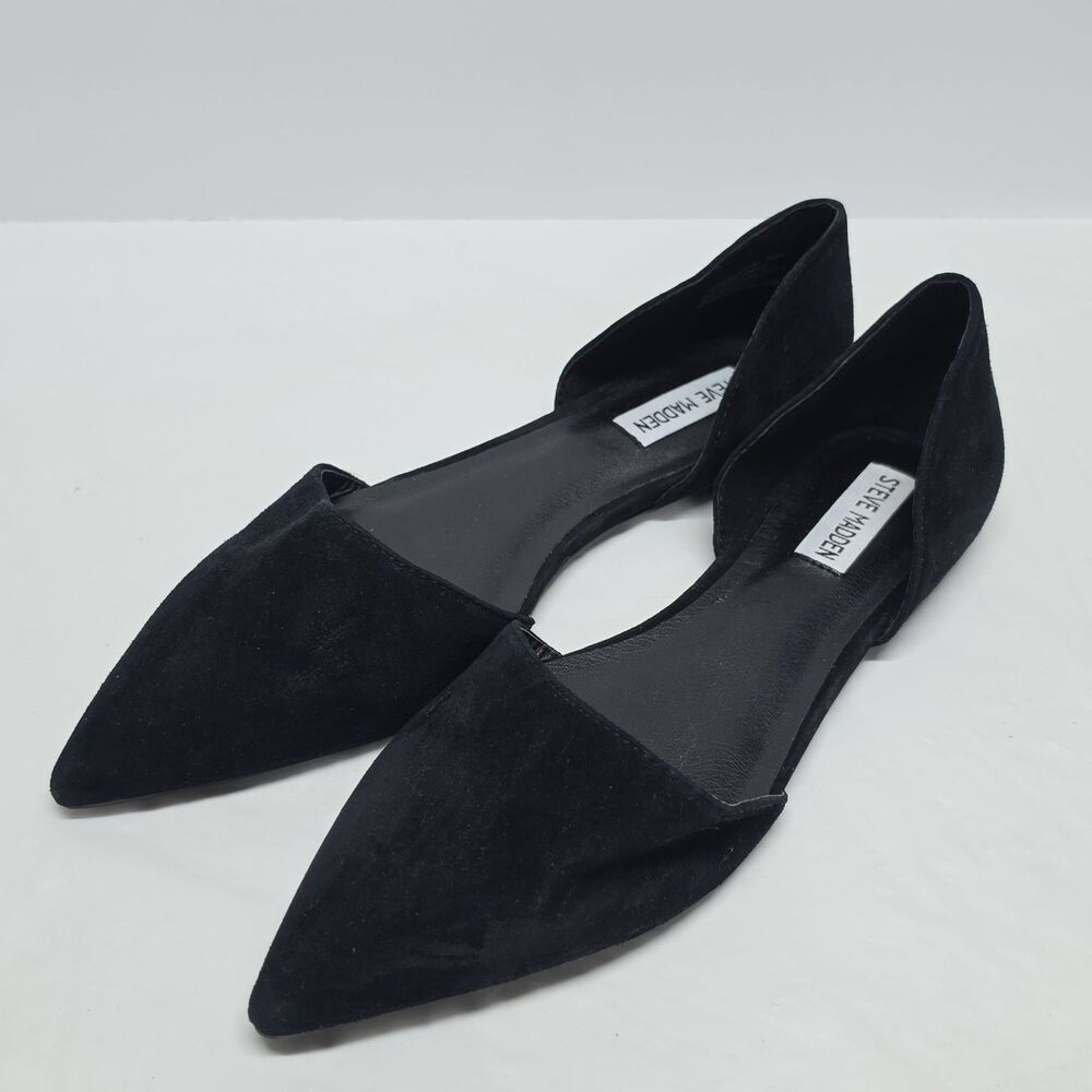 STEVE MADDEN Khai Black Suede D'orsay Flats Women Size 10 Minimalist Preppy